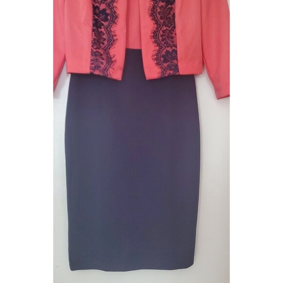 NY Collection Women's 2 Piece Dress Set Navy Peach Size 8 NWT Back Zip 3/4 Sleev - Picture 2 of 15